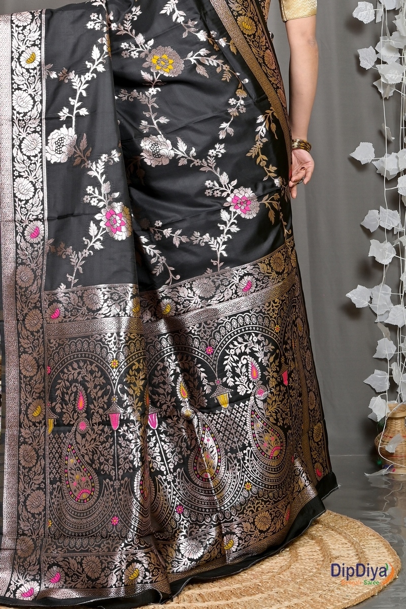 Black Cotton Silk Parosha Kathan Saree (510)
